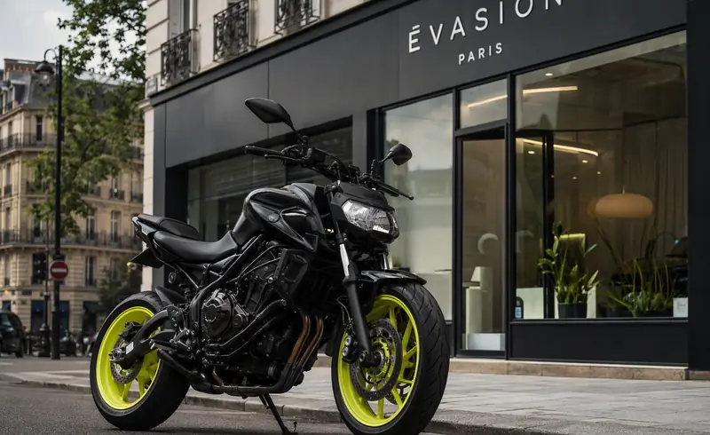 Moto de l'auto-école Cosmos Paris sur la piste d'entraînement